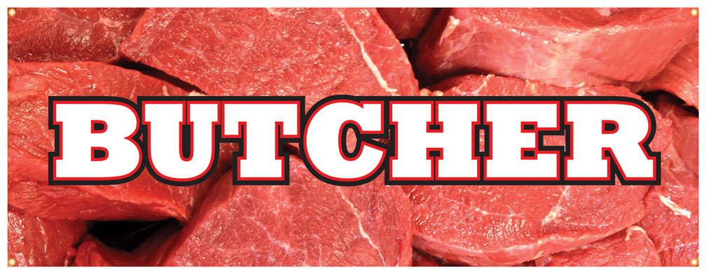butcher banner meat market beef pork poultry sign 24x72