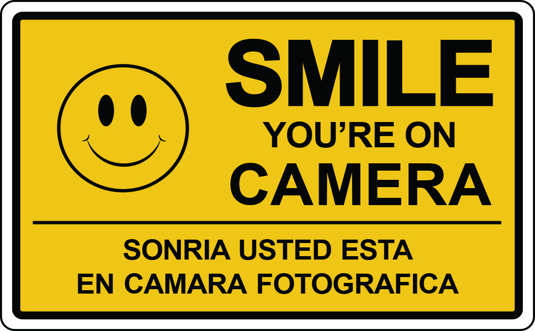 SMILE YOU'RE ON CAMERA Sign Security Video Surveillance Spanish Retail