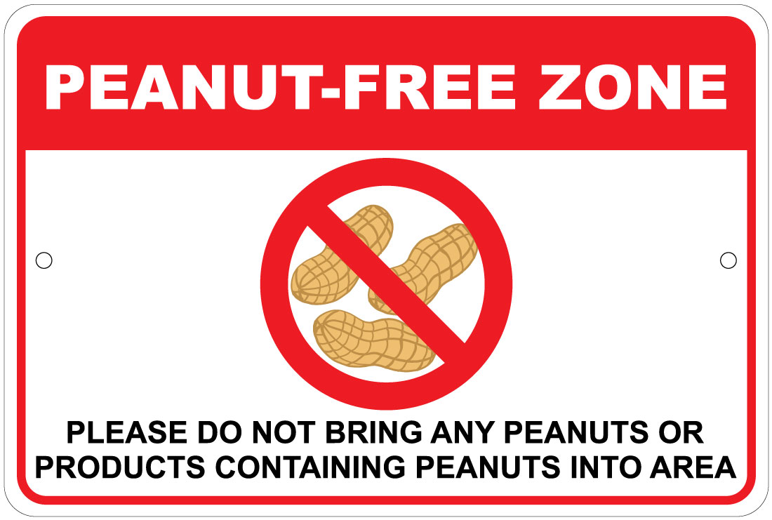 Peanut Free Zone Do Not Bring Peanut Products Notice 8"x12" Aluminum
